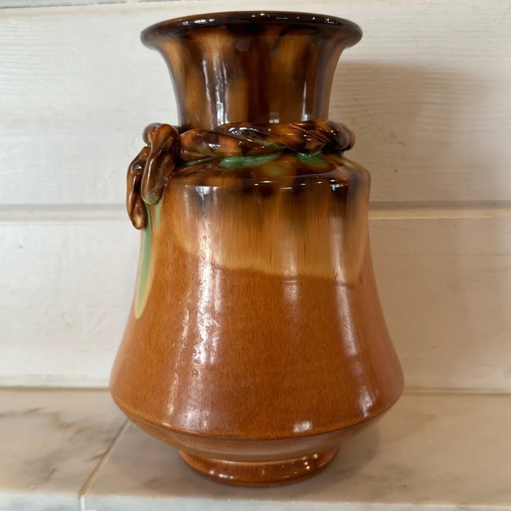 Manuel Garcia Arroyo Signed Pottery Brown & Green Glazed Ceramic Vase